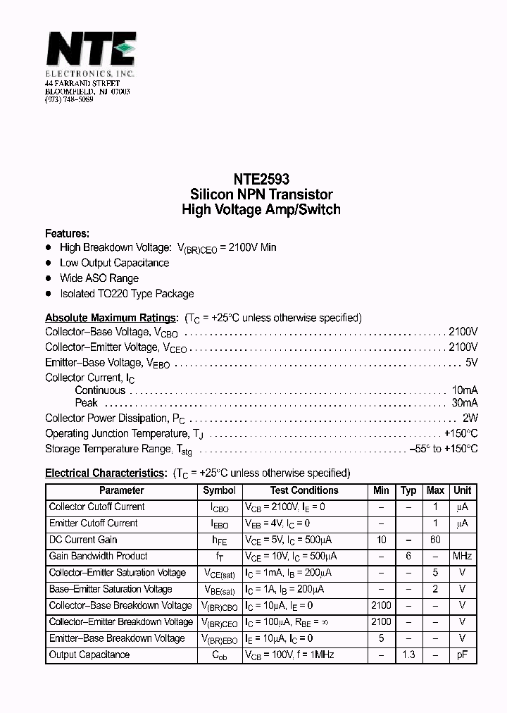 NTE2593_1076603.PDF Datasheet