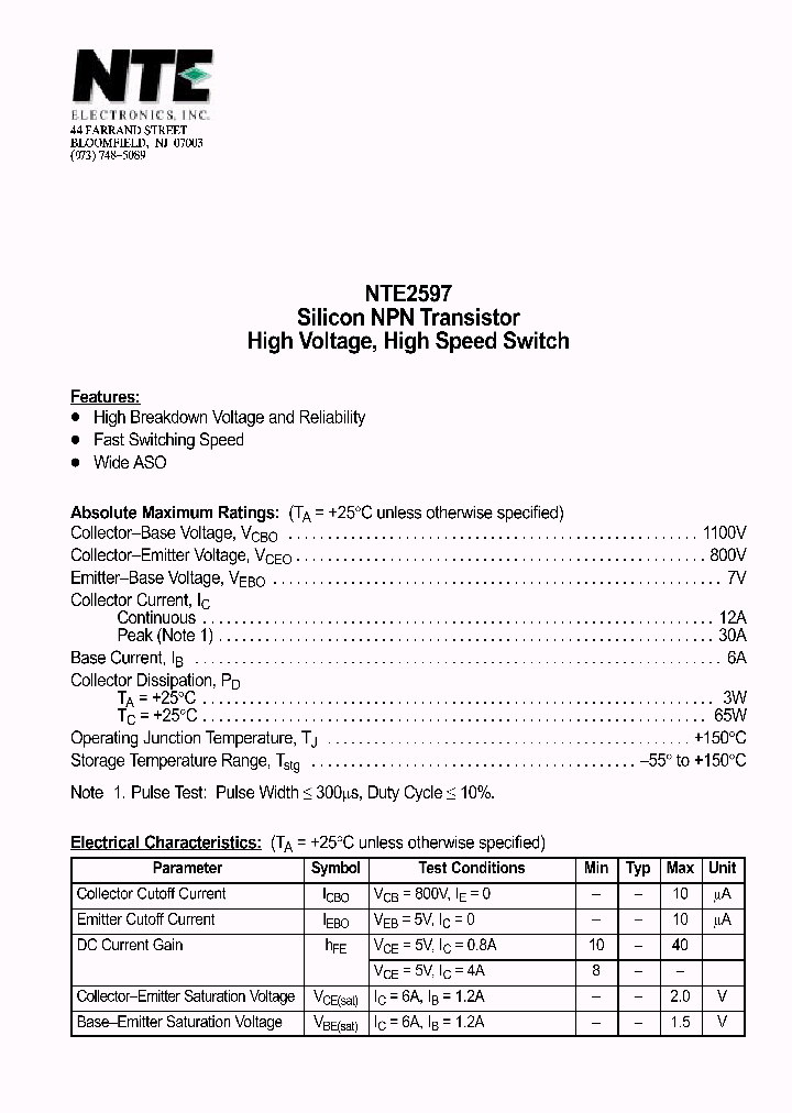 NTE2597_1076606.PDF Datasheet