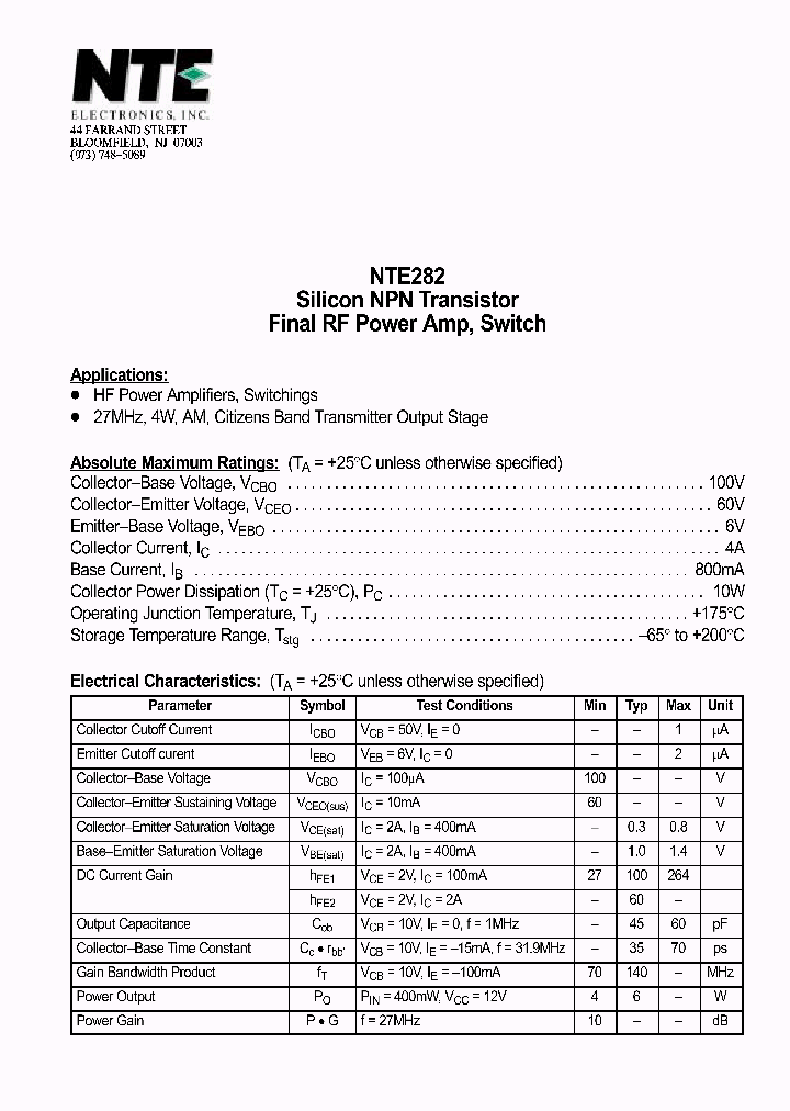 NTE282_1290695.PDF Datasheet