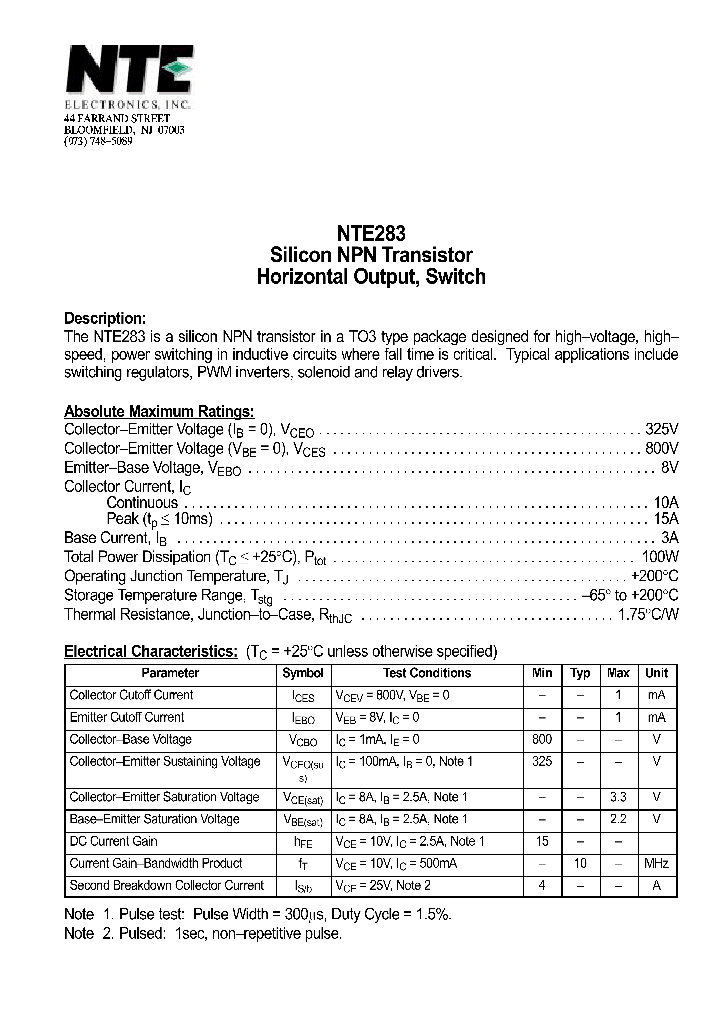 NTE283_1290696.PDF Datasheet
