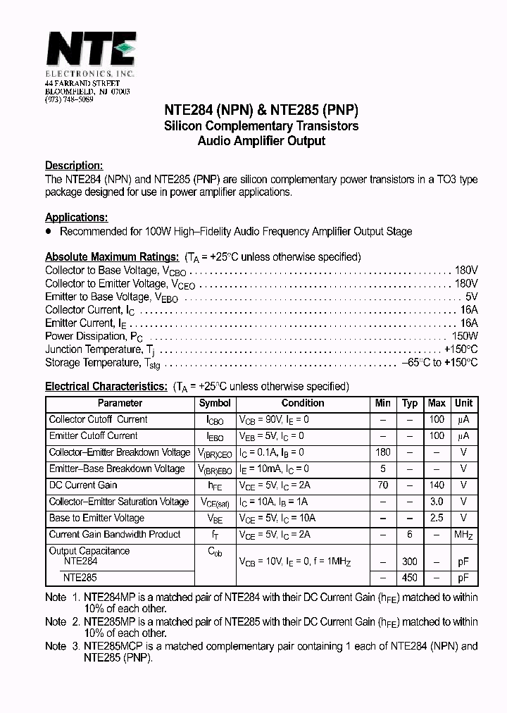 NTE285_1290697.PDF Datasheet