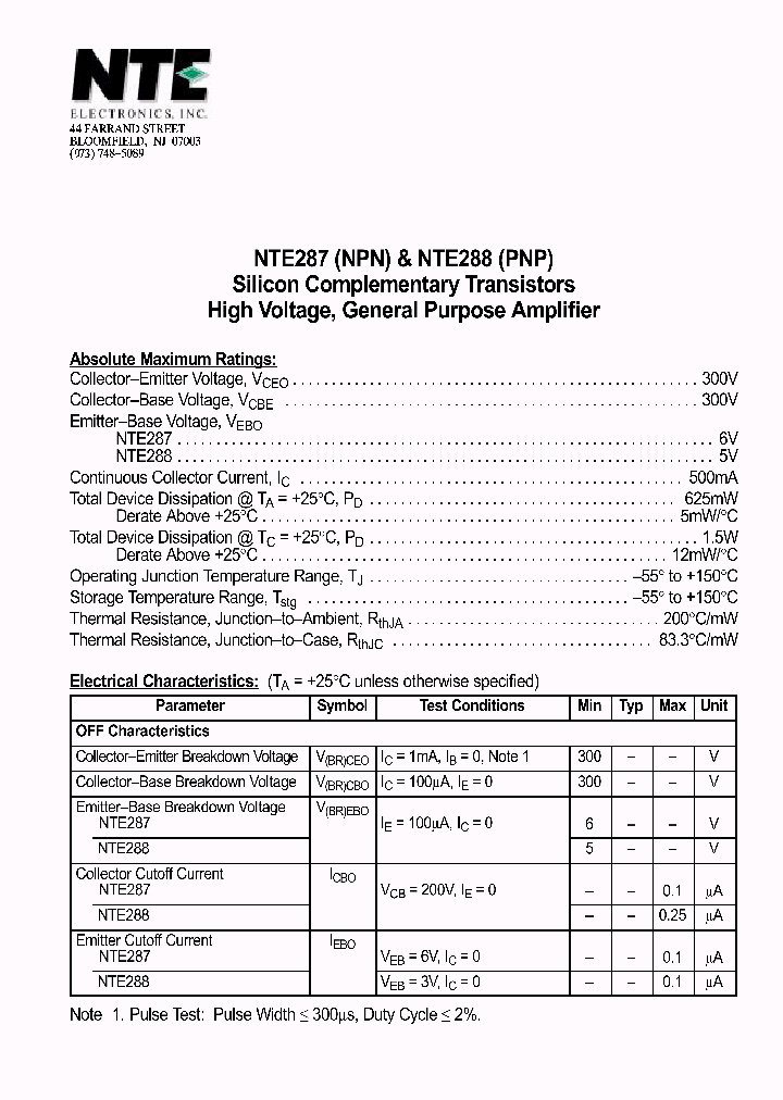 NTE288_1290698.PDF Datasheet