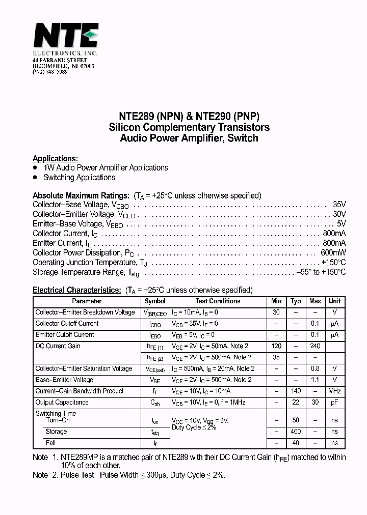 NTE290_1290699.PDF Datasheet
