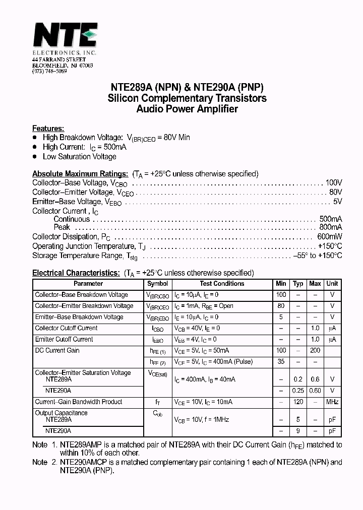 NTE290A_1290701.PDF Datasheet