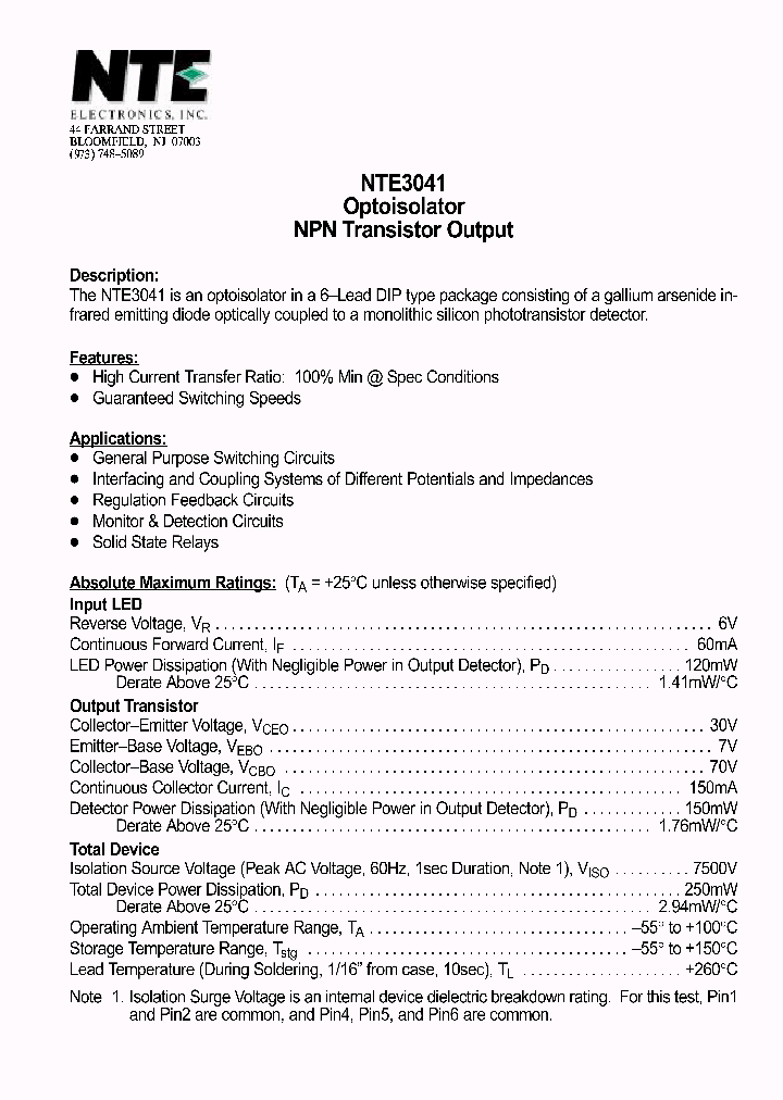 NTE3041_1142864.PDF Datasheet