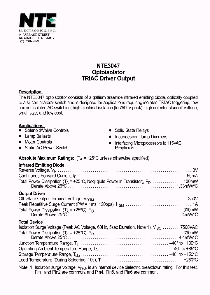 NTE3047_1142870.PDF Datasheet