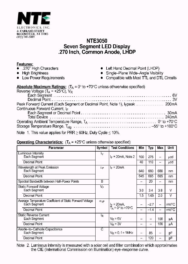 NTE3050_1290772.PDF Datasheet