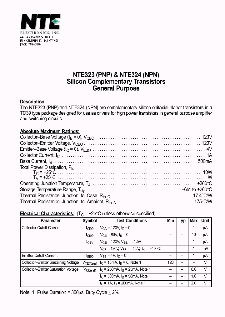 NTE324_1290837.PDF Datasheet