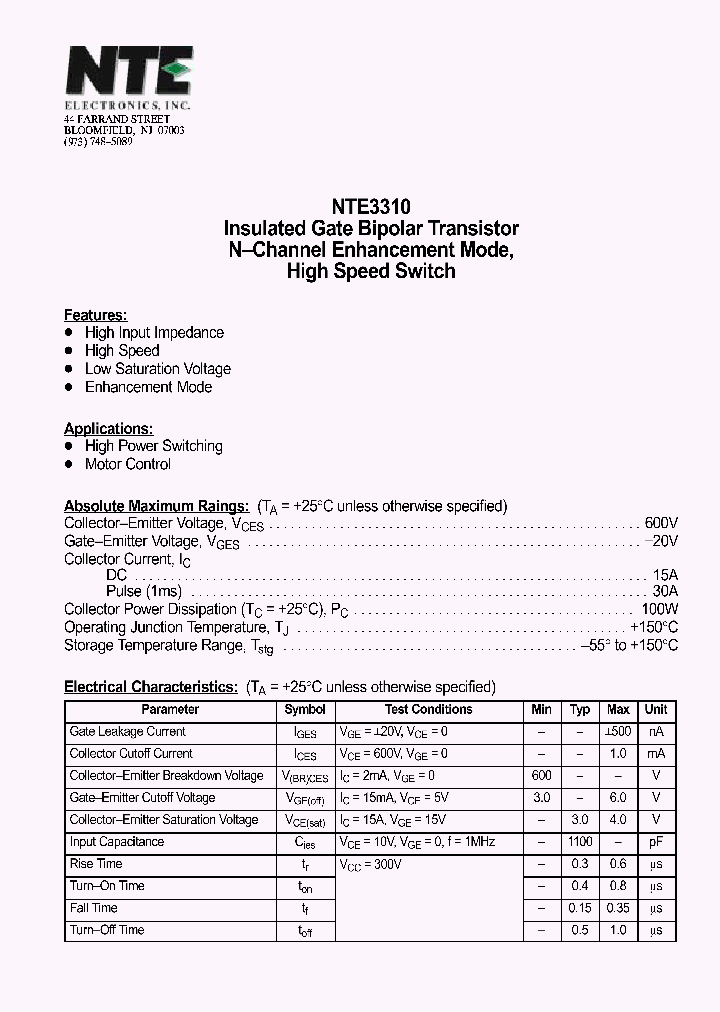 NTE3310_1290846.PDF Datasheet