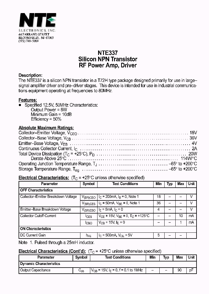 NTE337_1290853.PDF Datasheet