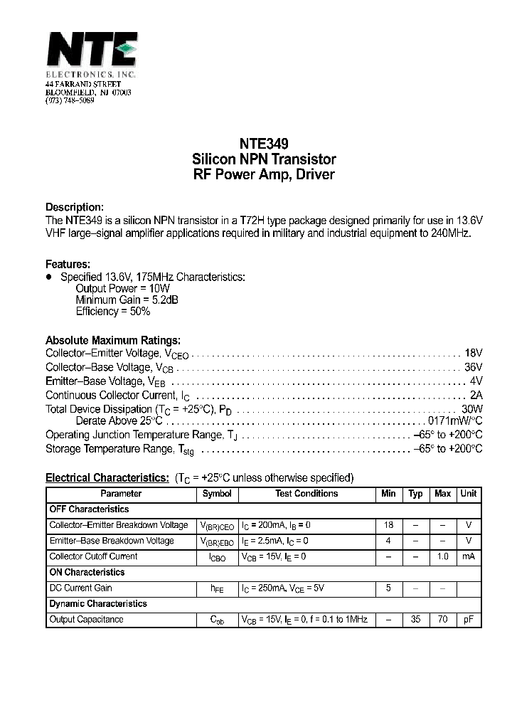 NTE349_1290863.PDF Datasheet