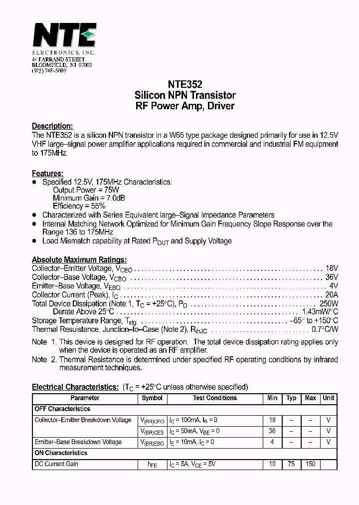 NTE352_1290866.PDF Datasheet