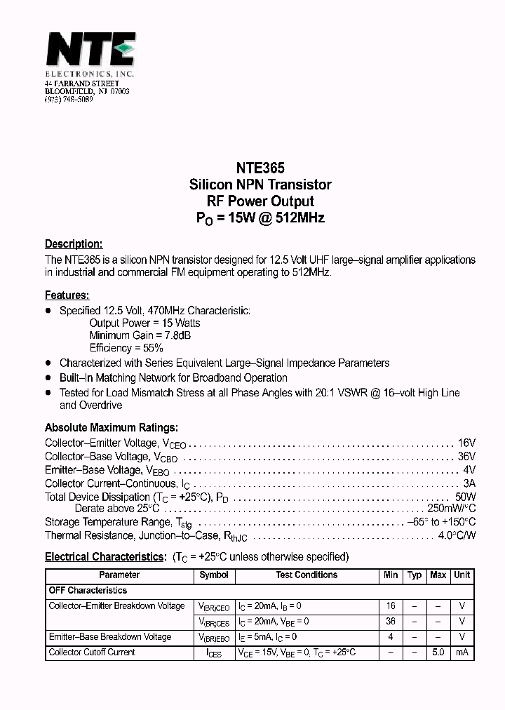 NTE365_1290874.PDF Datasheet