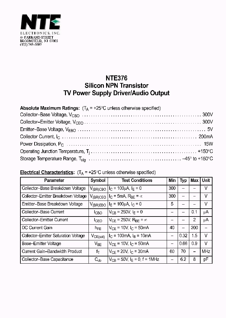 NTE376_1290882.PDF Datasheet