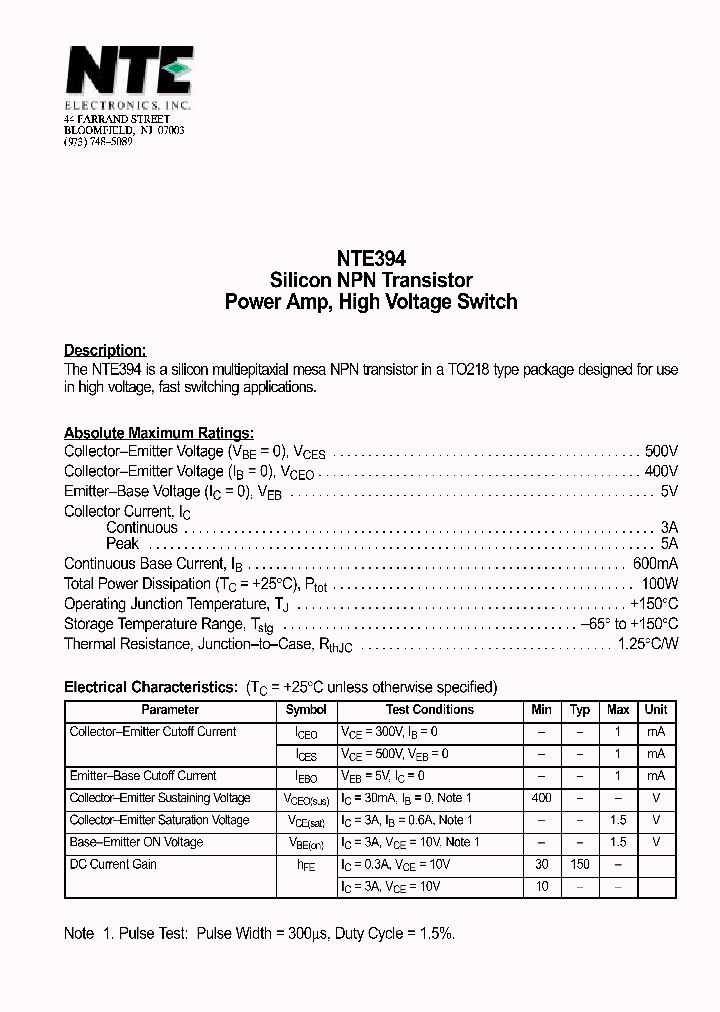 NTE394_1290897.PDF Datasheet