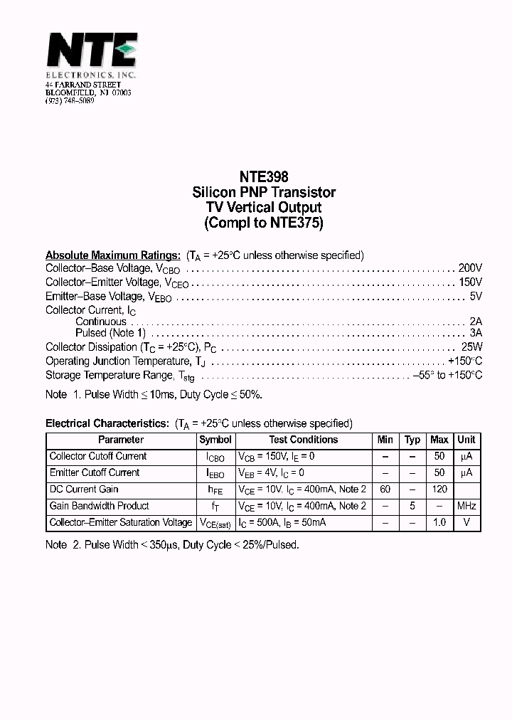 NTE398_1290901.PDF Datasheet