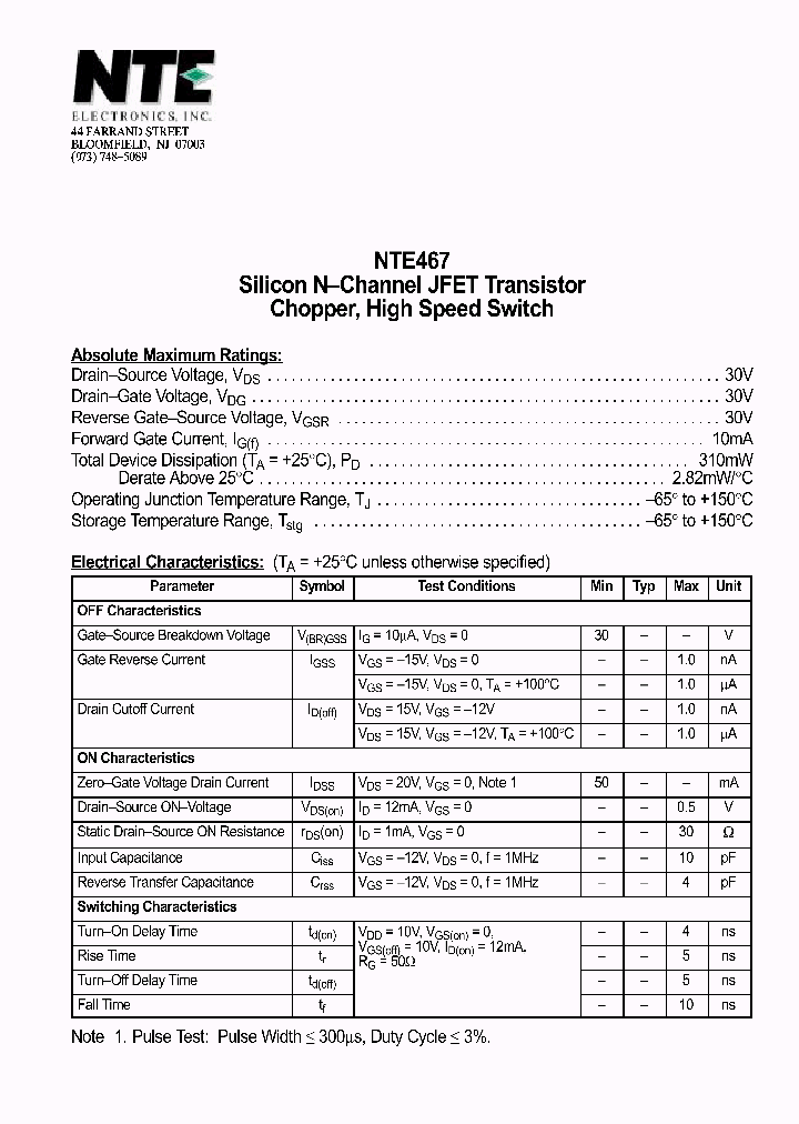 NTE467_1290909.PDF Datasheet