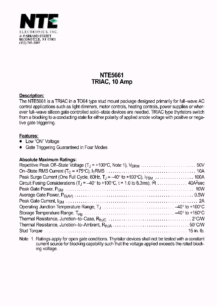 NTE5661_1291040.PDF Datasheet
