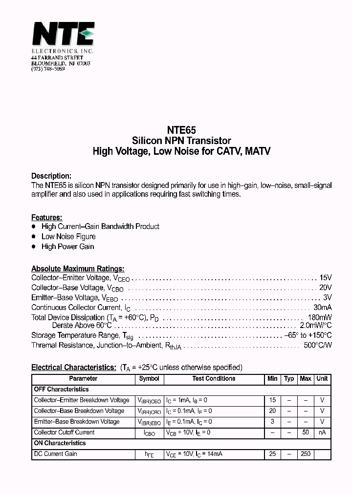 NTE65_1291160.PDF Datasheet