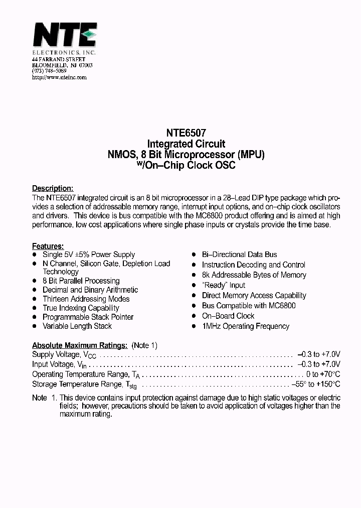 NTE6507_1291161.PDF Datasheet