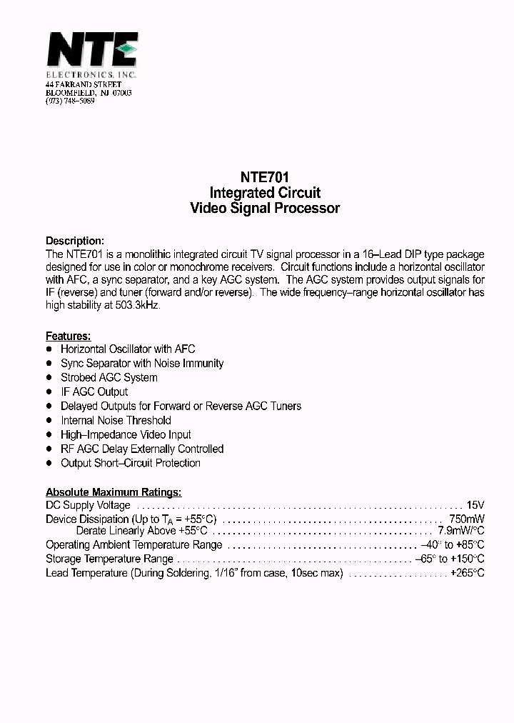 NTE701_1063294.PDF Datasheet