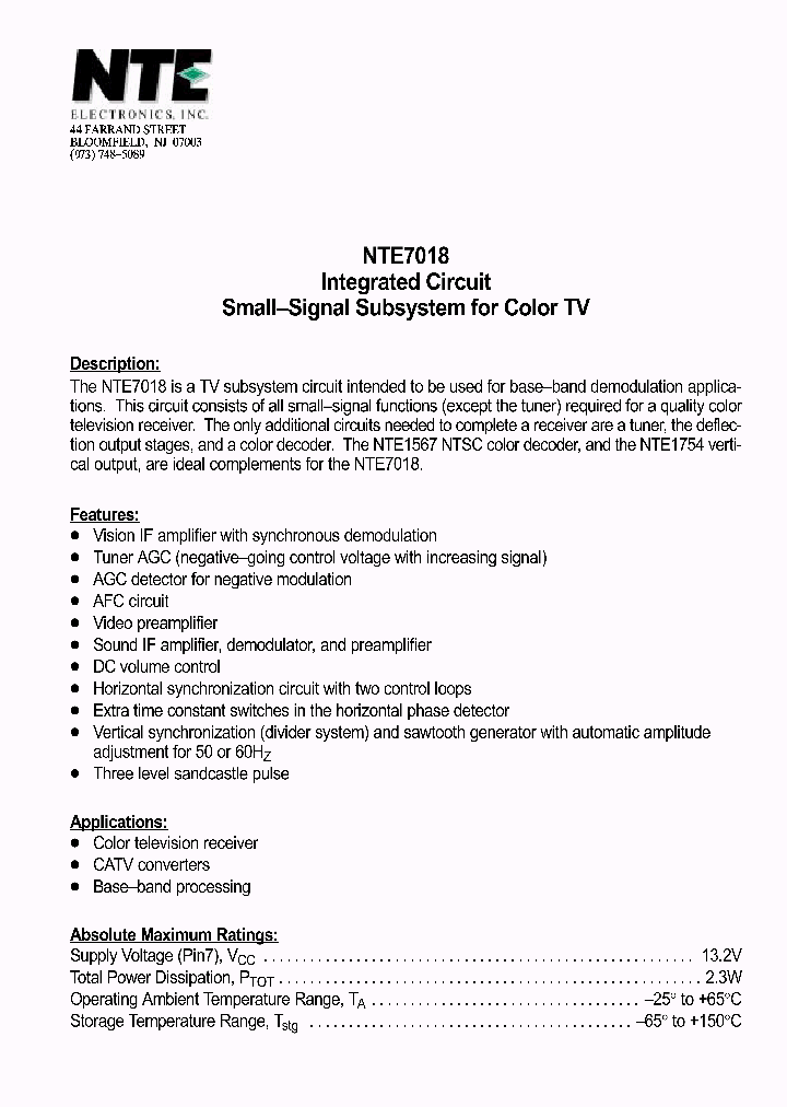 NTE7018_1291185.PDF Datasheet