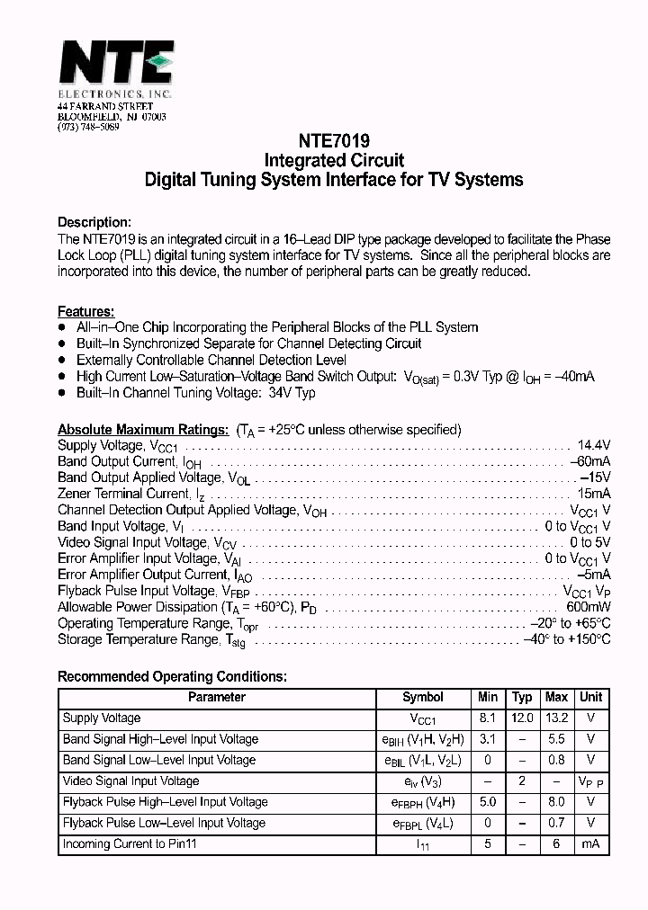 NTE7019_1291186.PDF Datasheet