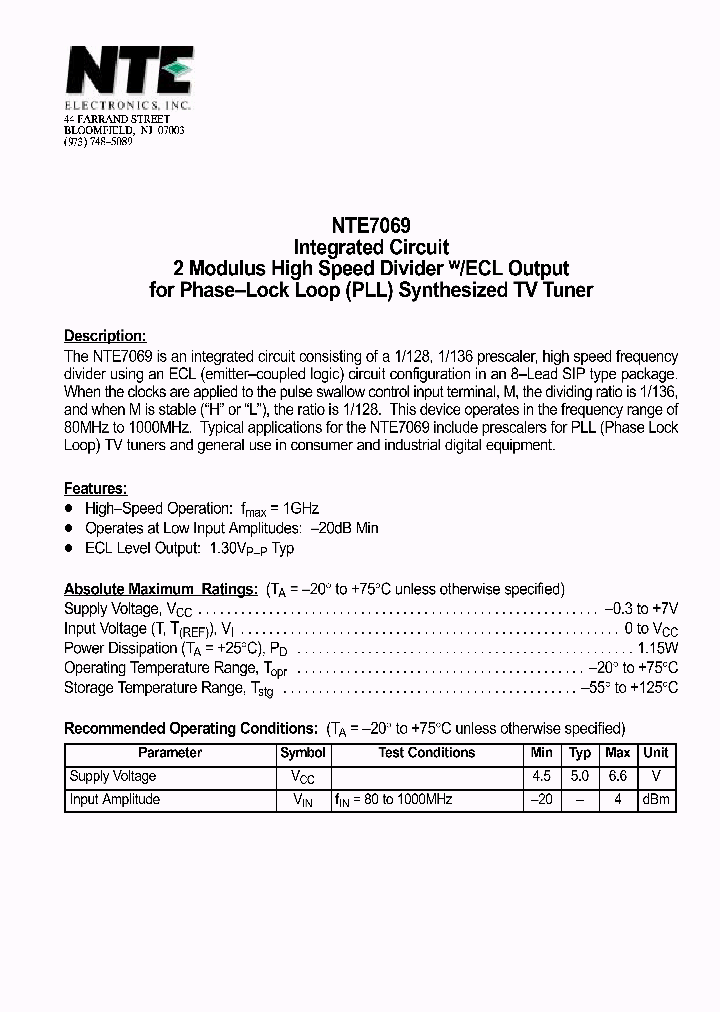 NTE7069_1291217.PDF Datasheet