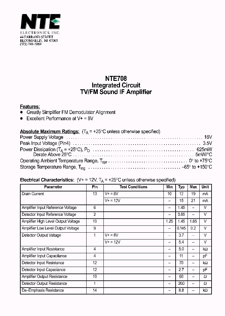 NTE708_1291223.PDF Datasheet