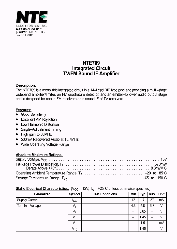 NTE709_1291233.PDF Datasheet
