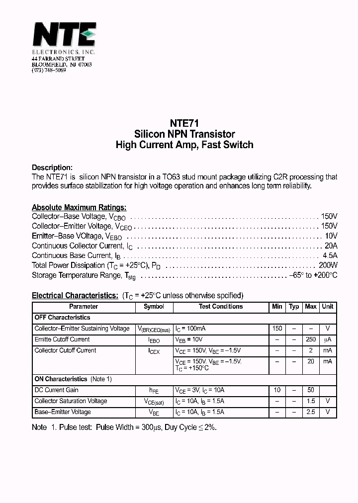 NTE71_1291239.PDF Datasheet