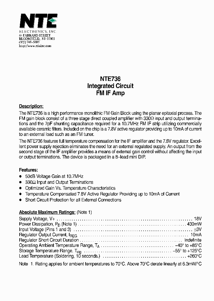 NTE736_1291298.PDF Datasheet
