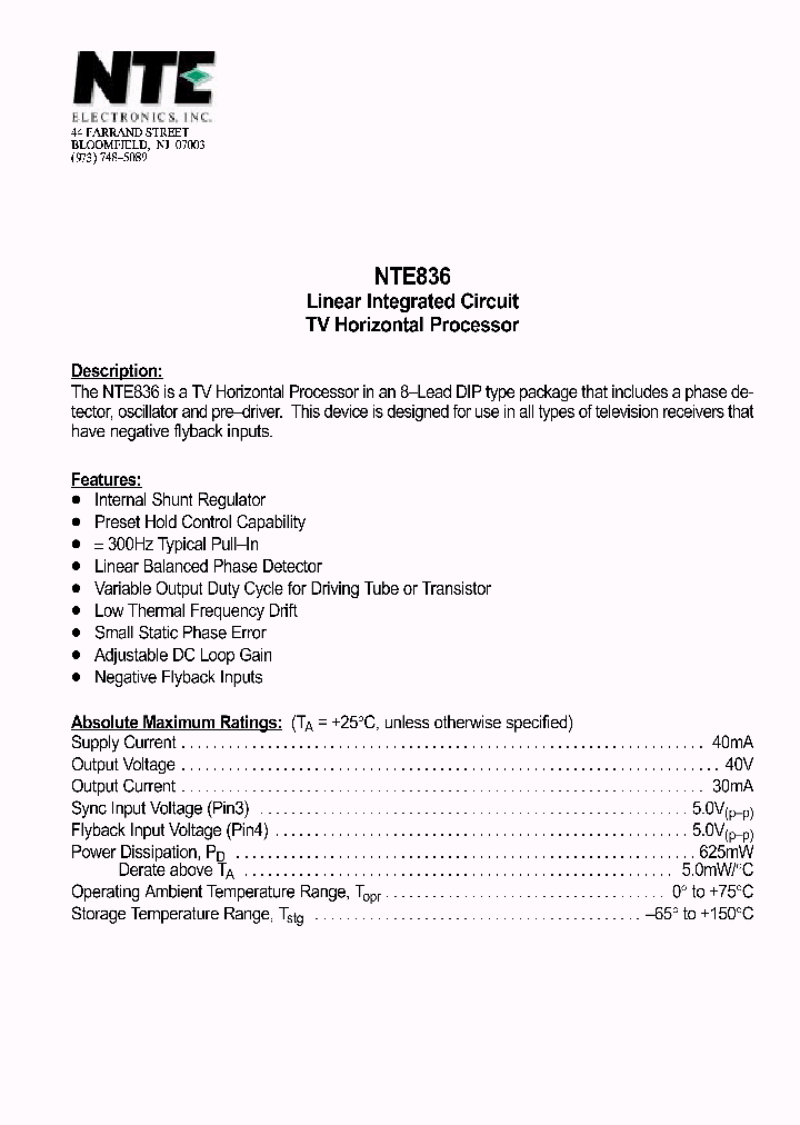 NTE836_1291334.PDF Datasheet