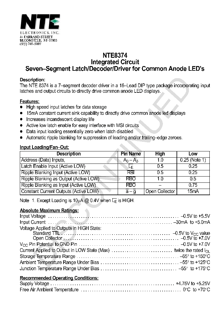 NTE8374_1291335.PDF Datasheet