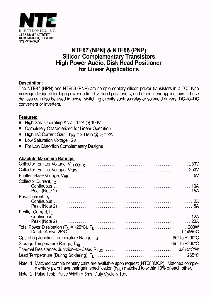 NTE88_1291361.PDF Datasheet