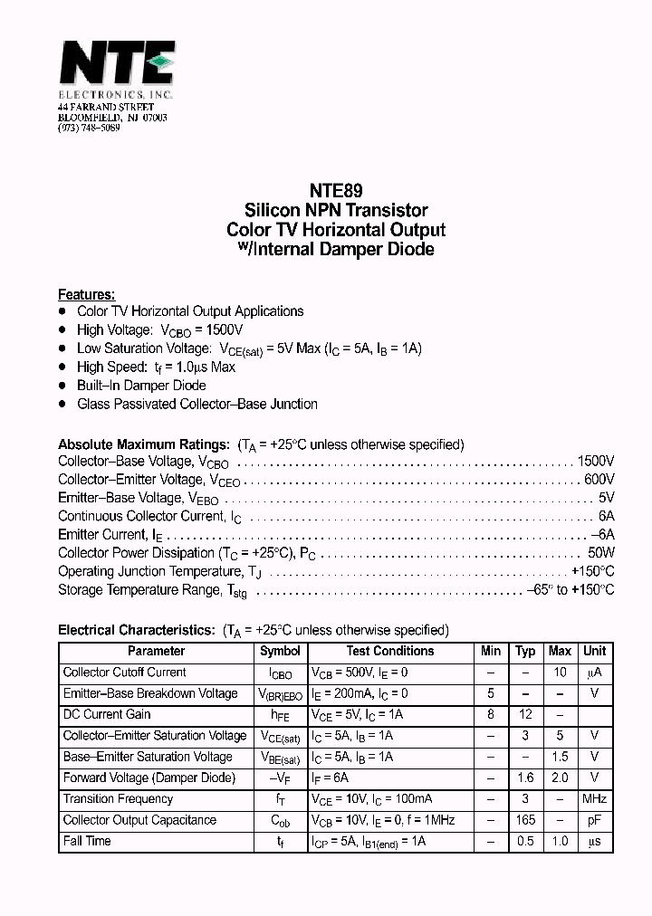NTE89_1291365.PDF Datasheet