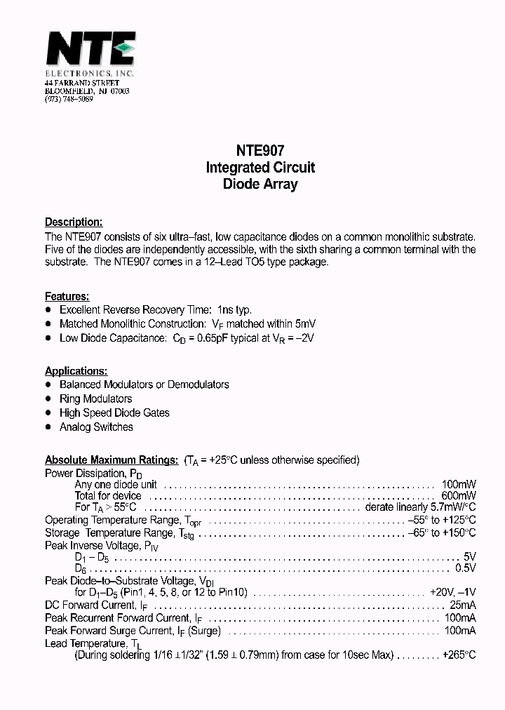NTE907_1291373.PDF Datasheet
