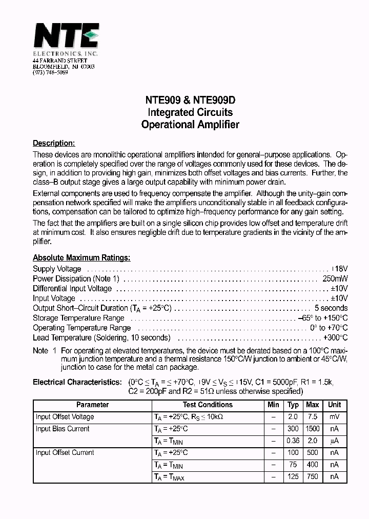 NTE909D_1291375.PDF Datasheet