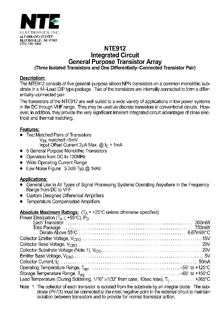 NTE912_1291377.PDF Datasheet
