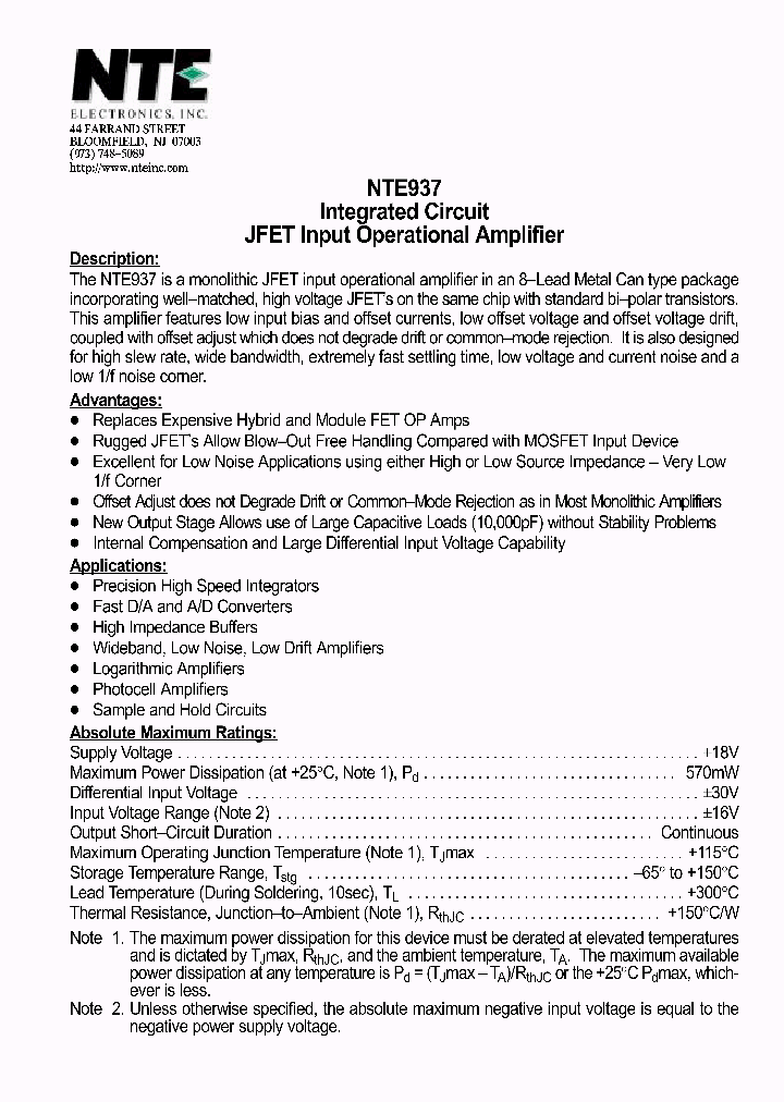 NTE937_1291399.PDF Datasheet