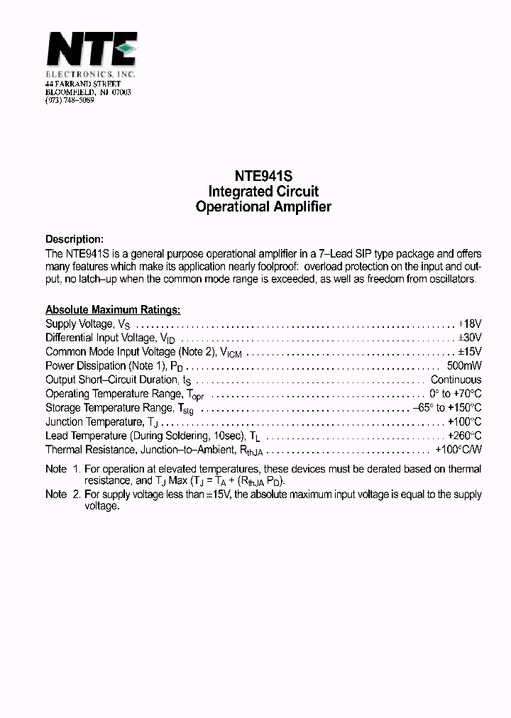 NTE941S_1291407.PDF Datasheet