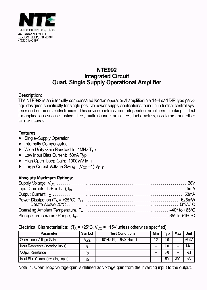 NTE992_1291441.PDF Datasheet
