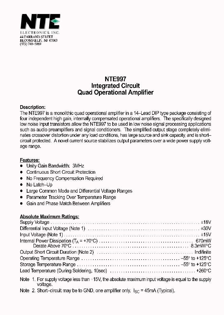 NTE997_1291444.PDF Datasheet