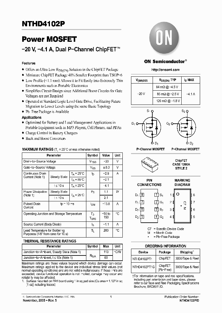 NTHD4102P05_1291470.PDF Datasheet