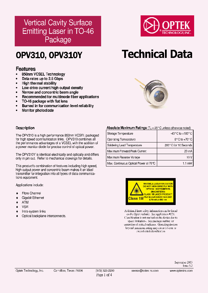 OPV310_1139123.PDF Datasheet