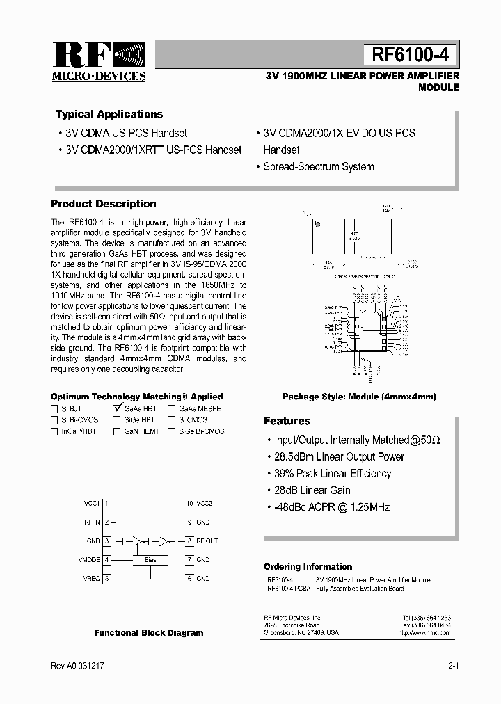 RF6100-4PCBA_1301511.PDF Datasheet
