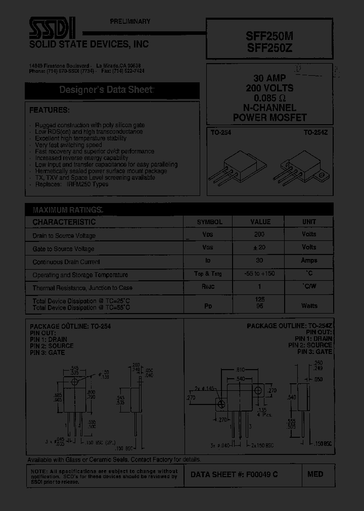 SFF250Z_1307475.PDF Datasheet