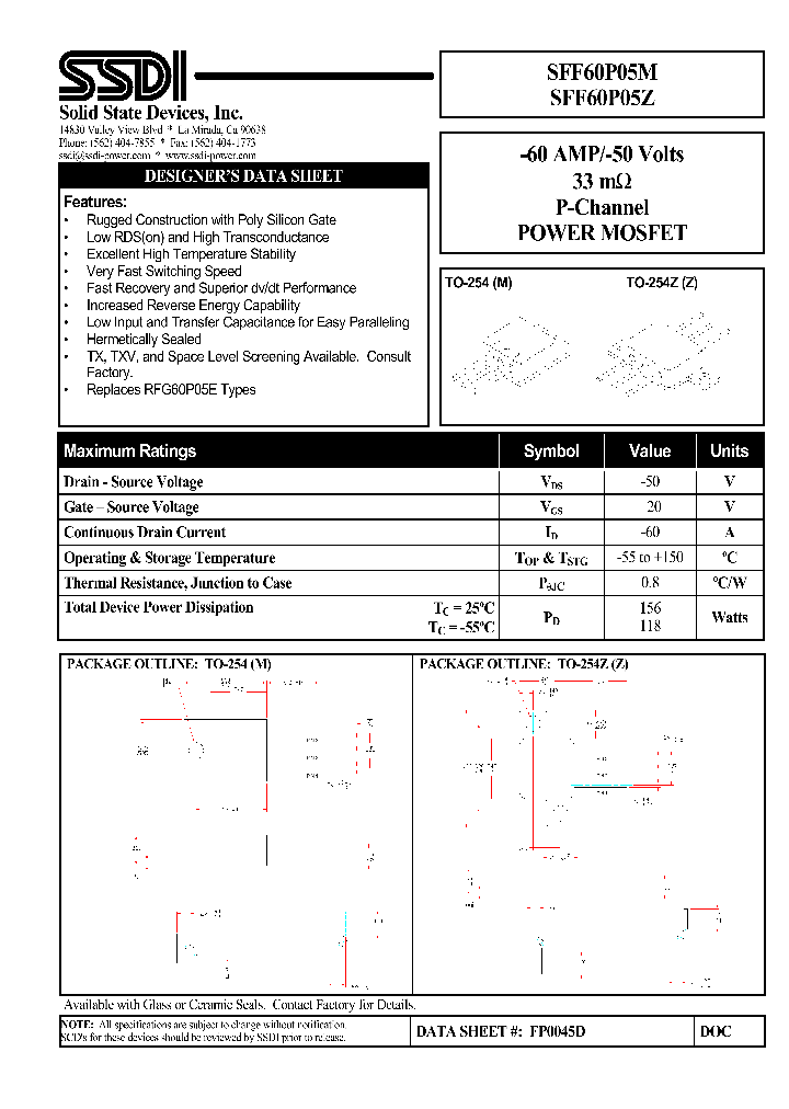 SFF60P05Z_1307510.PDF Datasheet