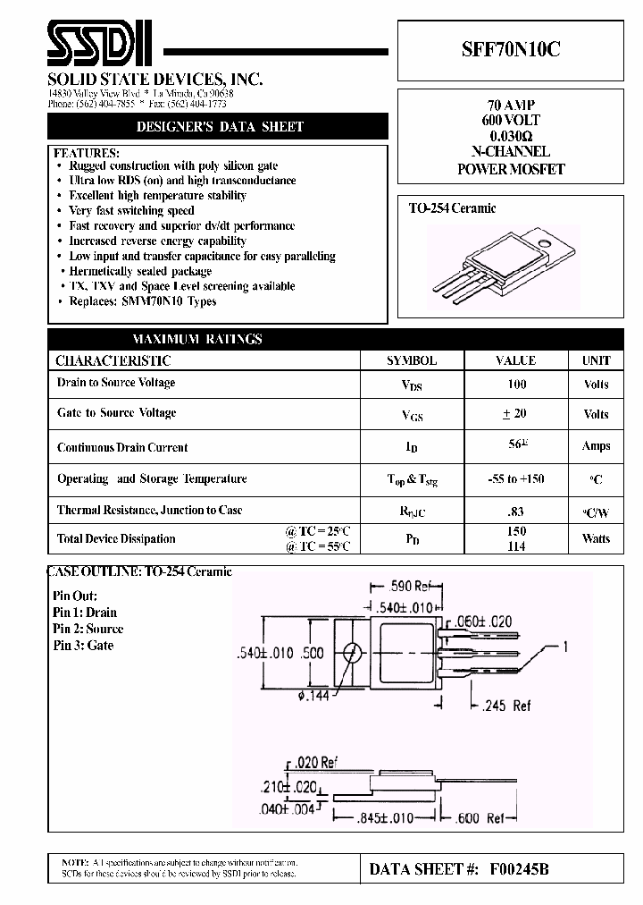 SFF70N10C_1307514.PDF Datasheet