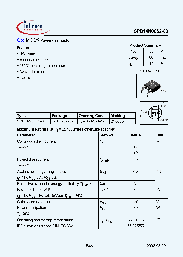 SPD14N06S2-80_1315377.PDF Datasheet